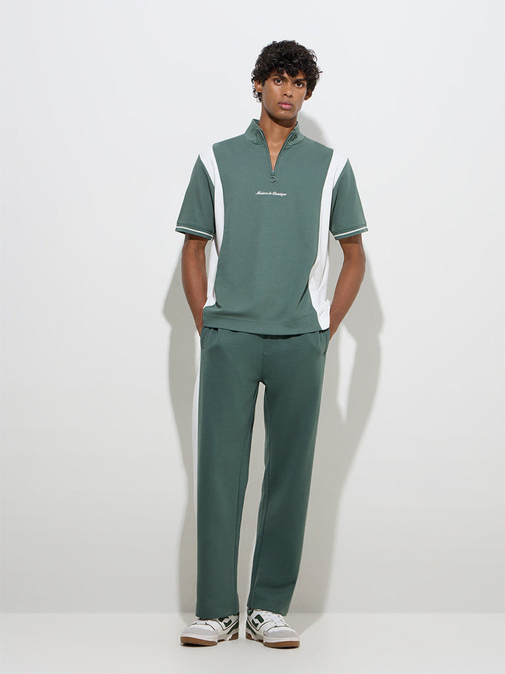 Studiofit Green Text Design Quarter Zip T-Shirt