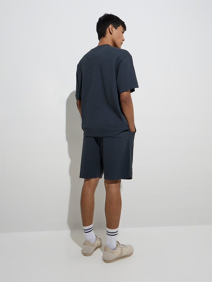 Studiofit Dark Teal Crinkle Relaxed-Fit Cotton-Blend Shorts