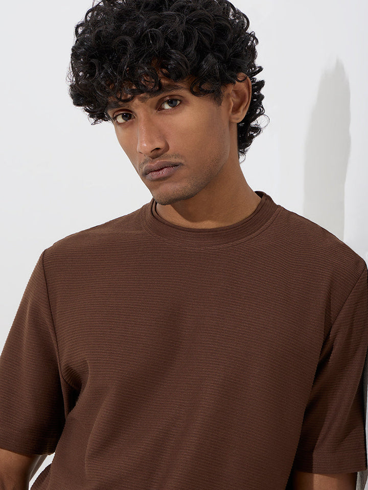 WES Casuals Brown Relaxed-Fit Cotton-Blend T-Shirt
