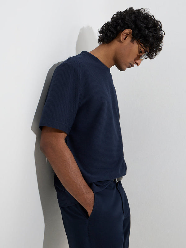 WES Casuals Navy Relaxed-Fit Cotton-Blend T-Shirt