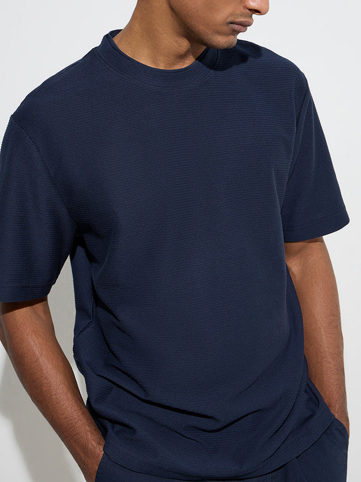 WES Casuals Navy Relaxed-Fit Cotton-Blend T-Shirt