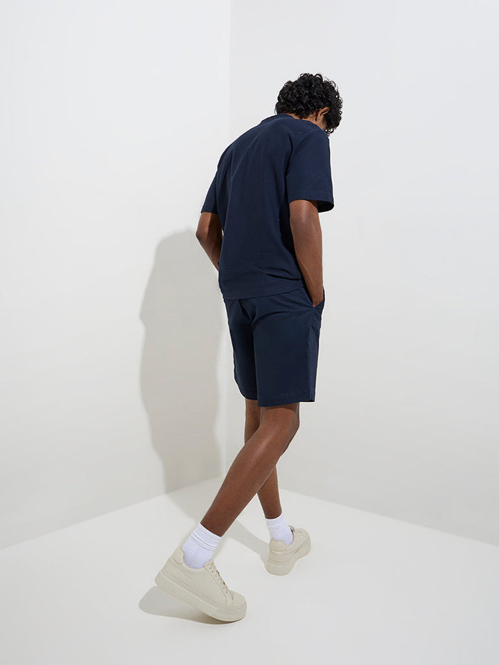 WES Casuals Navy Relaxed-Fit Cotton-Blend T-Shirt
