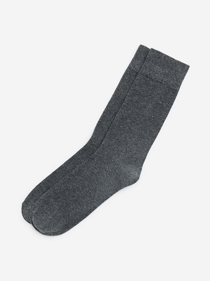 WES Lounge Grey Solid Full-Length Cotton-Blend Socks