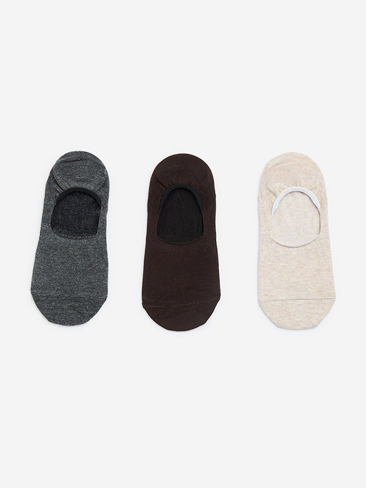 WES Lounge Brown No-Show Cotton-Blend Socks - Pack of 3