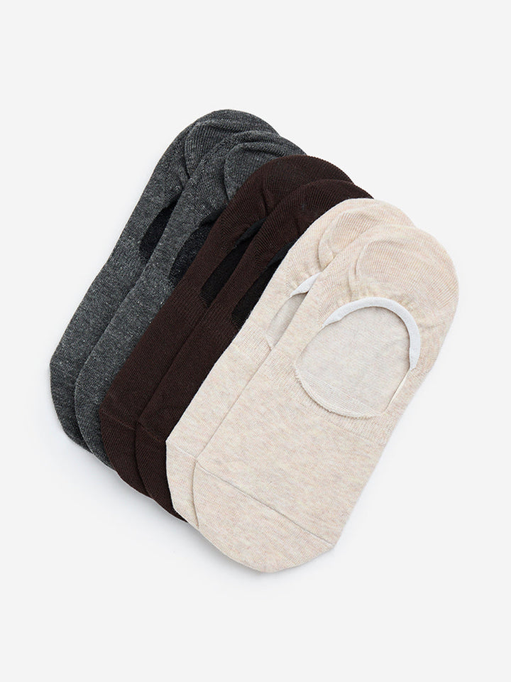 WES Lounge Brown No-Show Cotton-Blend Socks - Pack of 3