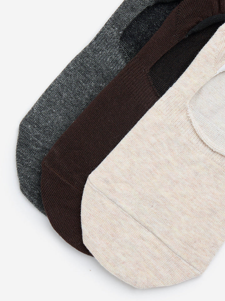 WES Lounge Brown No-Show Cotton-Blend Socks - Pack of 3