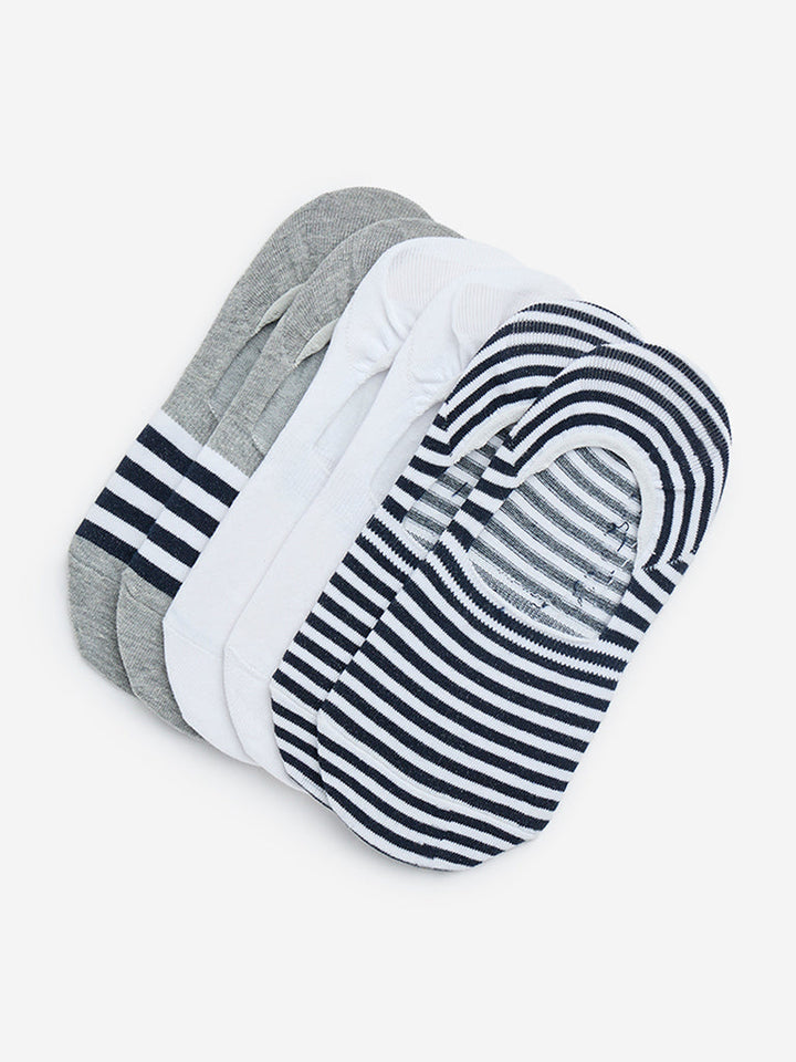 WES Lounge White No-Show Cotton-Blend Socks - Pack of 3