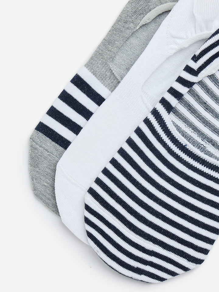 WES Lounge White No-Show Cotton-Blend Socks - Pack of 3