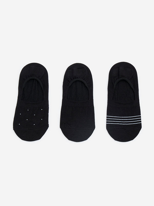 WES Lounge Black No-Show Cotton-Blend Socks - Pack of 3