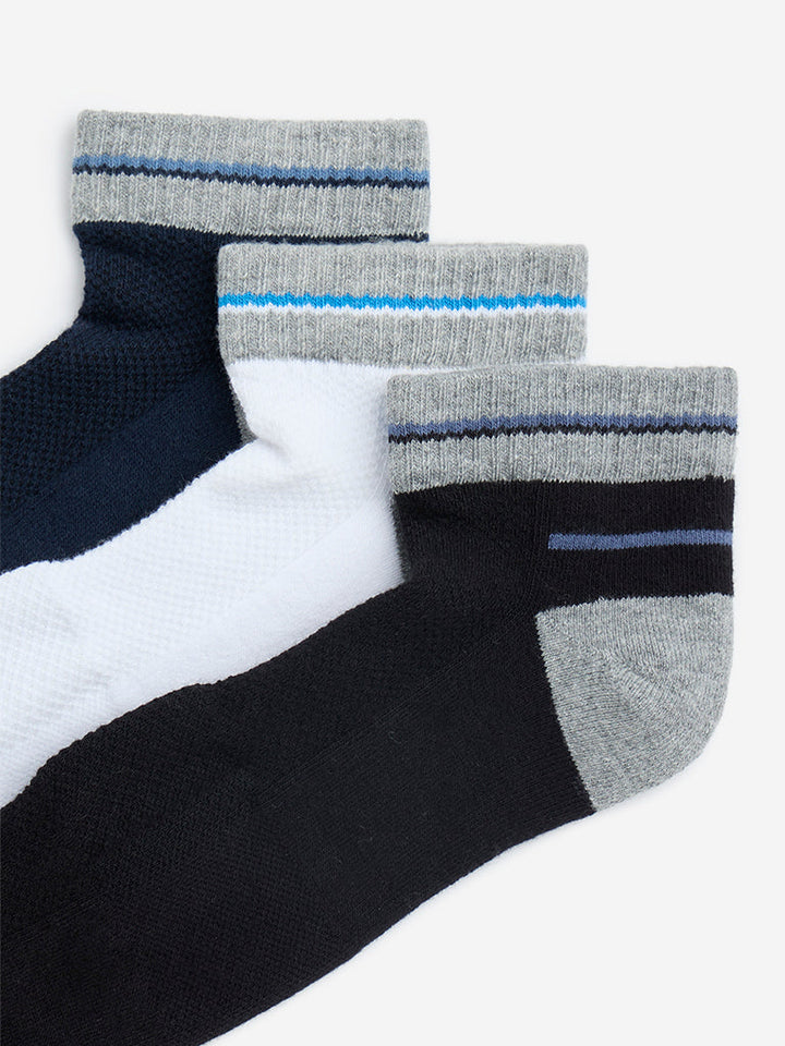 WES Lounge Grey Cotton-Blend Trainer Socks - Pack of 3