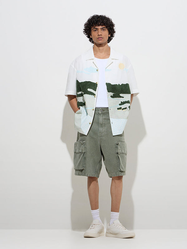 Nuon Olive Relaxed-Fit Mid-Rise Denim Shorts