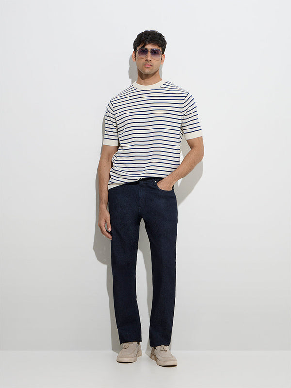 Ascot Off-White Stripe Printed Relaxed-Fit Cotton T-Shirt