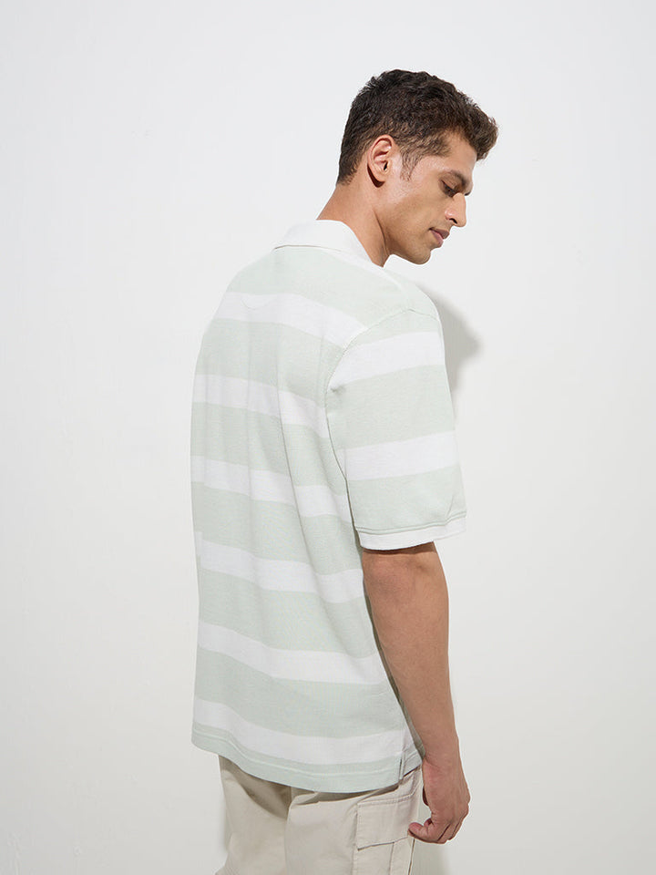 WES Casuals Mint Relaxed-Fit Cotton-Blend Polo T-Shirt