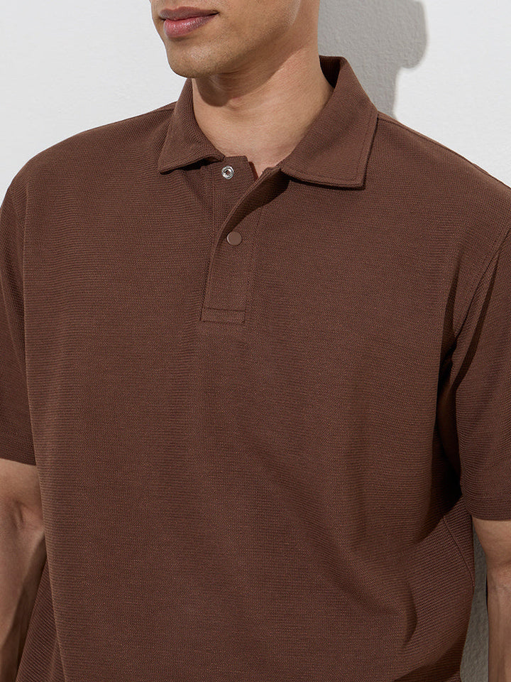 WES Casuals Brown Relaxed-Fit Cotton Polo T-Shirt
