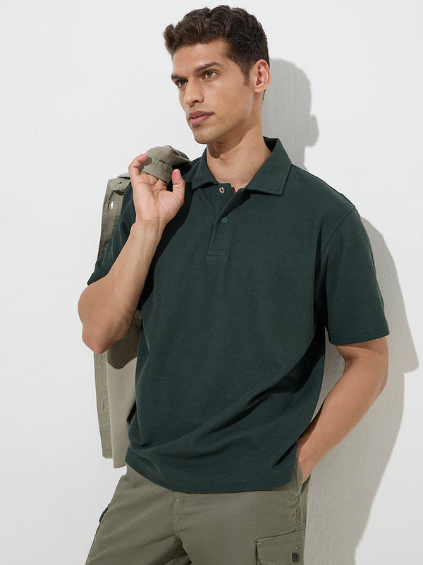 WES Casuals Green Relaxed-Fit Cotton-Blend Polo T-Shirt