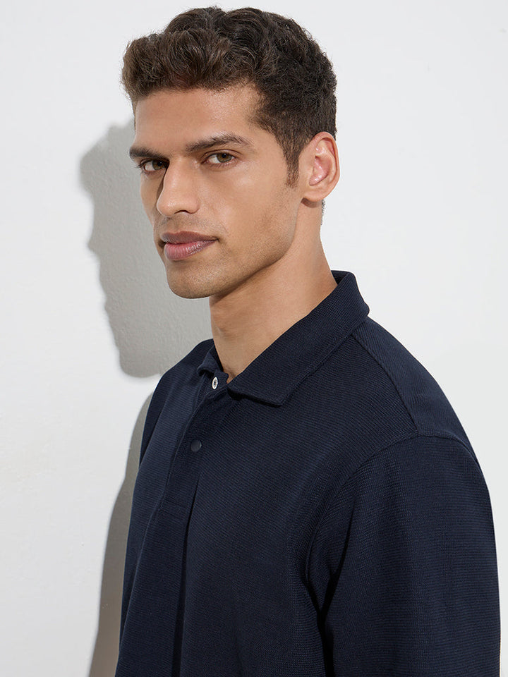 WES Casuals Navy Relaxed-Fit Cotton-Blend Polo T-Shirt