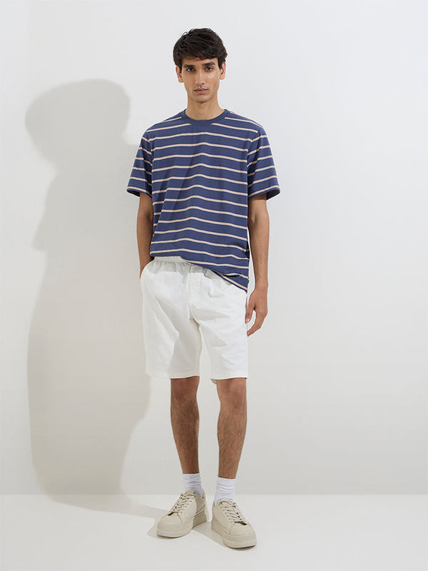 WES Casuals Navy Striped Relaxed-Fit Cotton T-Shirt
