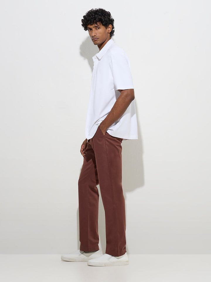 Ascot Brown Relaxed-Fit Mid-Rise Cotton-Blend Chinos