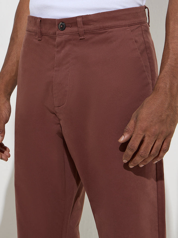 Ascot Brown Relaxed-Fit Mid-Rise Cotton-Blend Chinos