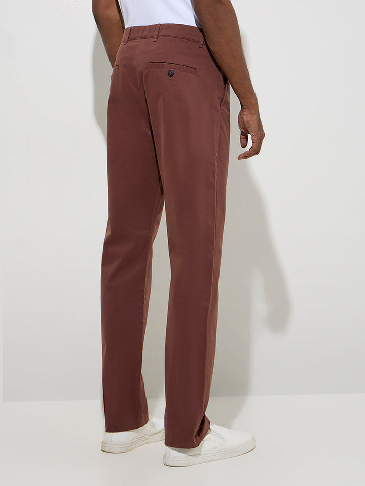 Ascot Brown Relaxed-Fit Mid-Rise Cotton-Blend Chinos