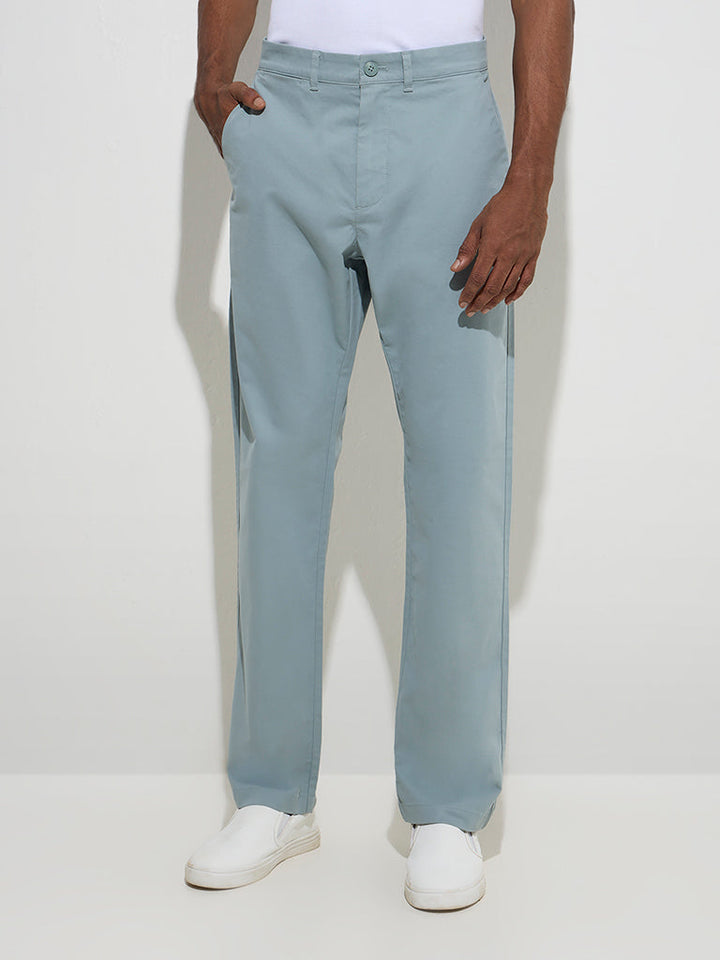 Ascot Light Teal Relaxed-Fit Mid-Rise Cotton-Blend Chinos