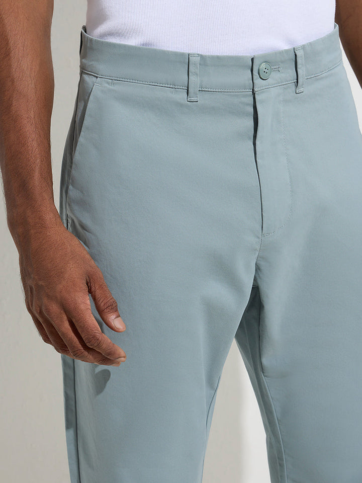 Ascot Light Teal Relaxed-Fit Mid-Rise Cotton-Blend Chinos