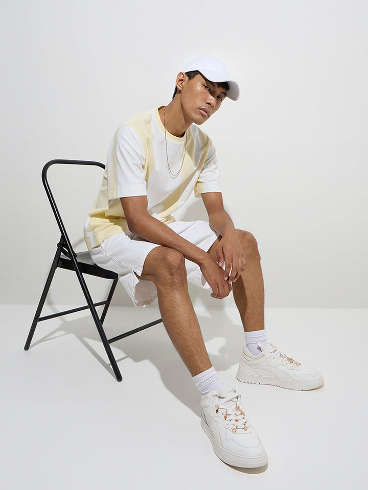 Nuon Yellow Colour-Block Relaxed-Fit Cotton-Blend T-Shirt