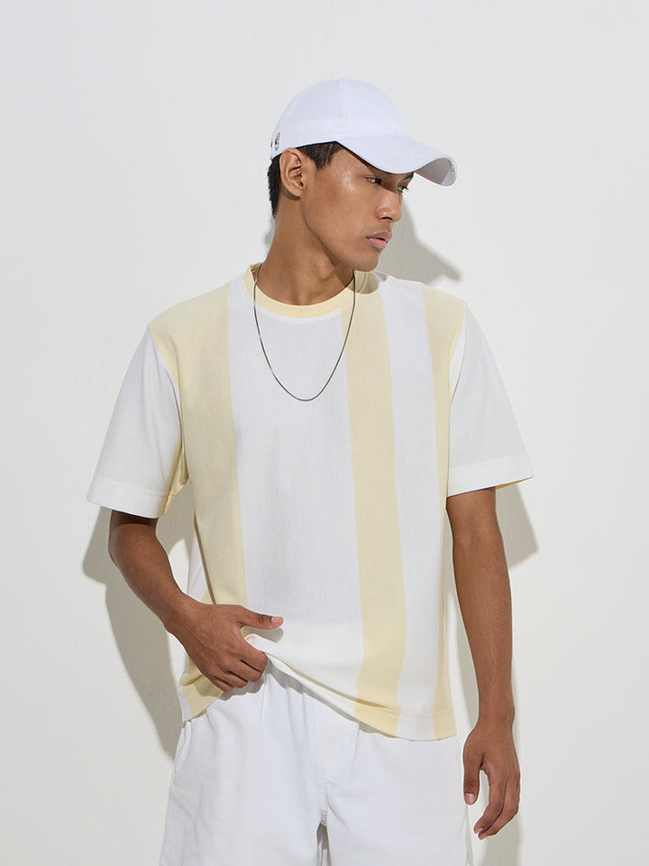 Nuon Yellow Colour-Block Relaxed-Fit Cotton-Blend T-Shirt