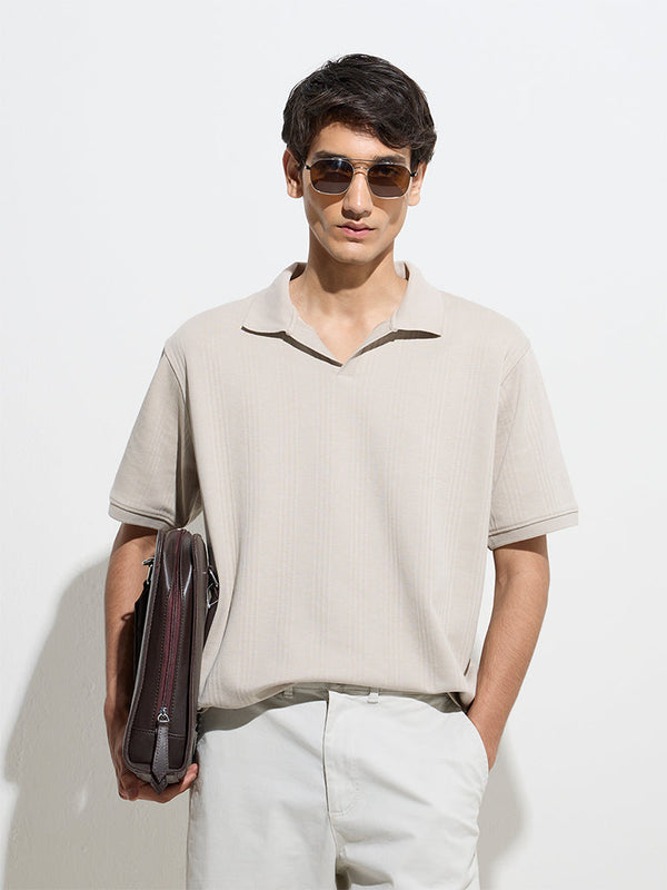 WES Casuals Beige Relaxed-Fit Cotton-Blend Polo T-Shirt