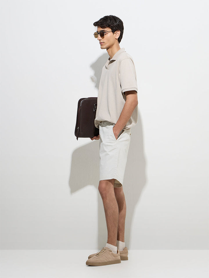 WES Casuals Beige Relaxed-Fit Cotton-Blend Polo T-Shirt