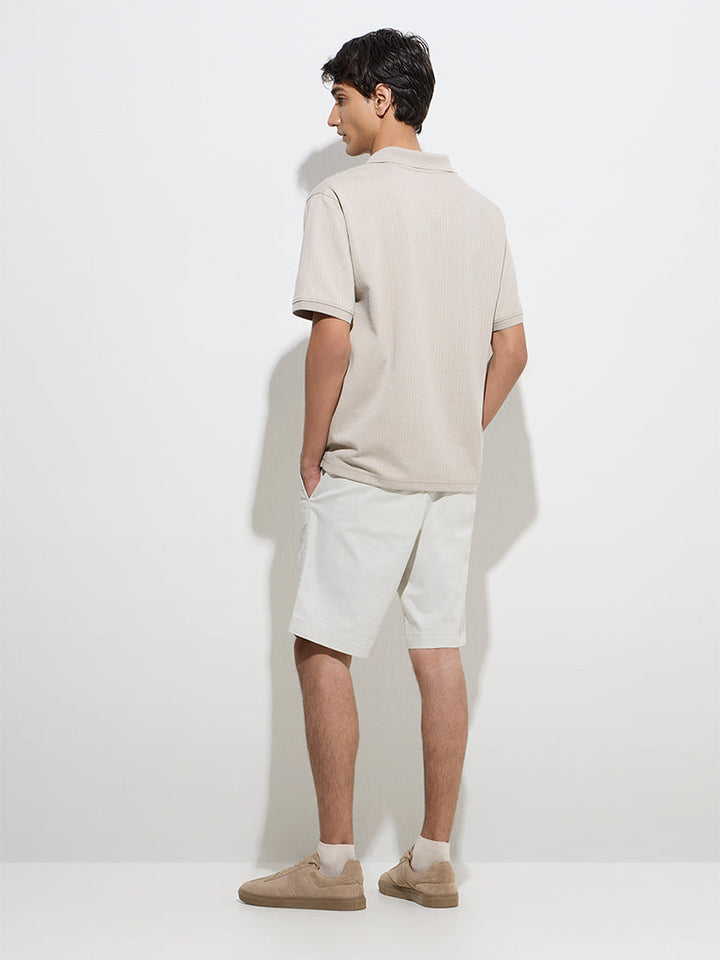 WES Casuals Beige Relaxed-Fit Cotton-Blend Polo T-Shirt