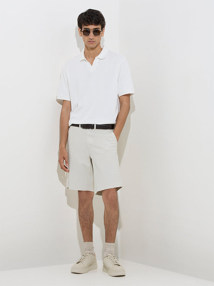 WES Casuals White Relaxed-Fit Cotton-Blend Polo T-Shirt