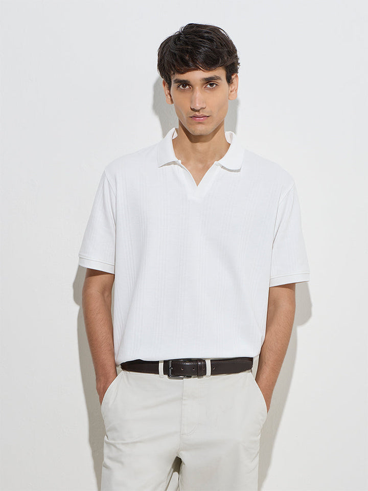 WES Casuals White Relaxed-Fit Cotton-Blend Polo T-Shirt