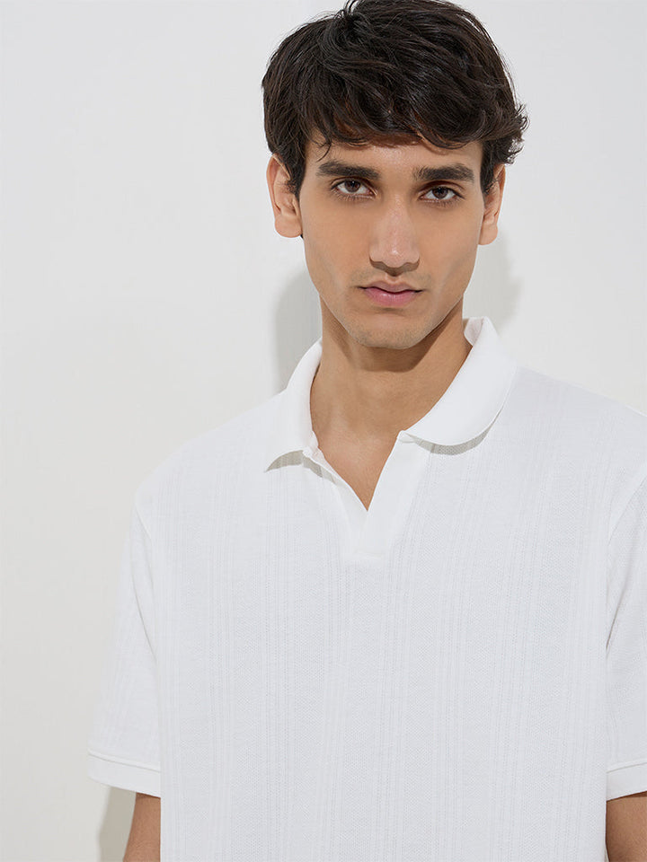 WES Casuals White Relaxed-Fit Cotton-Blend Polo T-Shirt