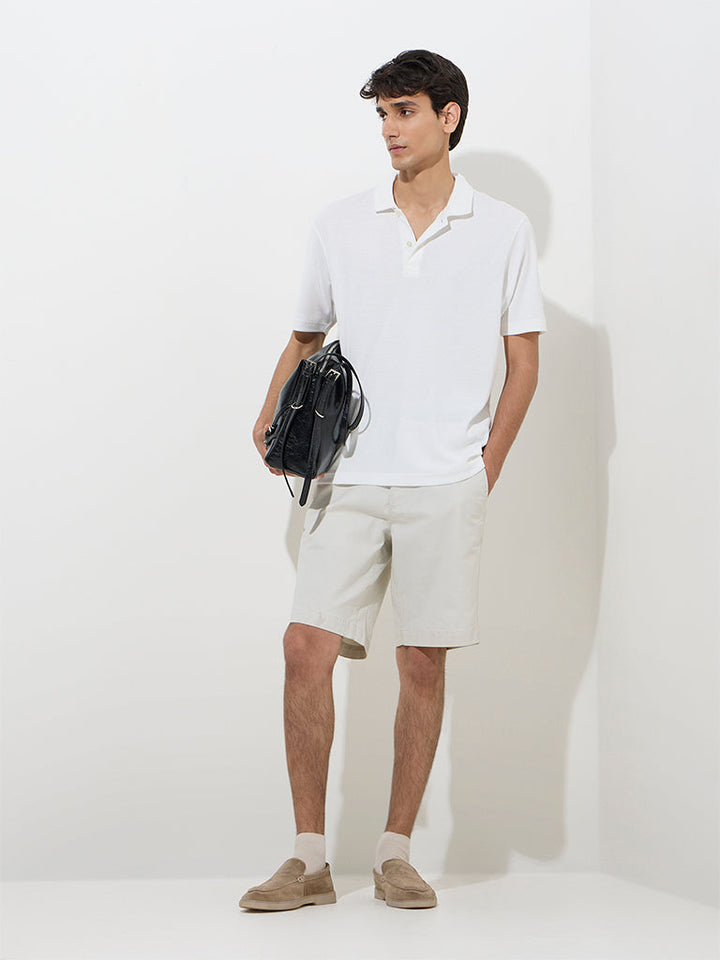 WES Casuals White Relaxed-Fit Cotton-Blend Polo T-Shirt