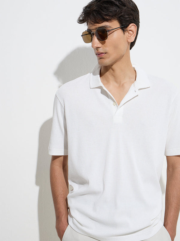 WES Casuals White Relaxed-Fit Cotton-Blend Polo T-Shirt