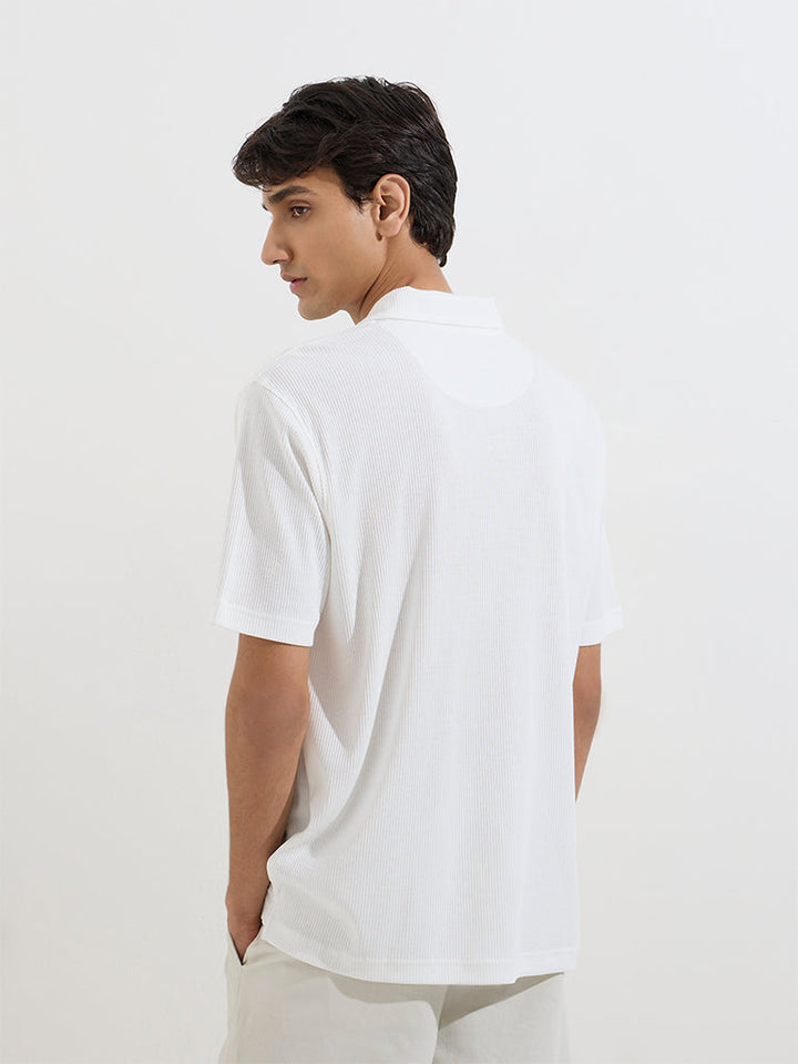 WES Casuals White Relaxed-Fit Cotton-Blend Polo T-Shirt