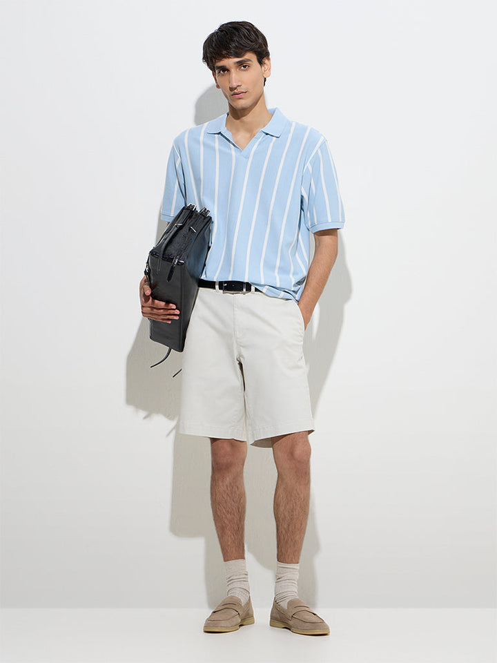 WES Casuals Blue Relaxed-Fit Cotton-Blend Polo T-Shirt