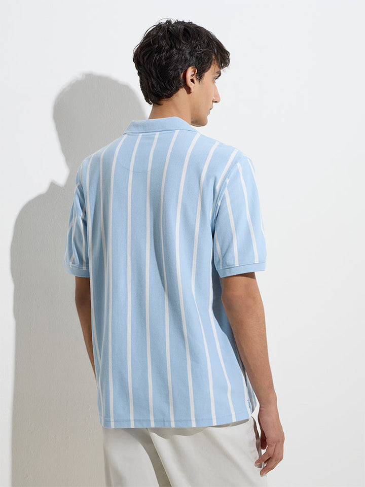 WES Casuals Blue Relaxed-Fit Cotton-Blend Polo T-Shirt