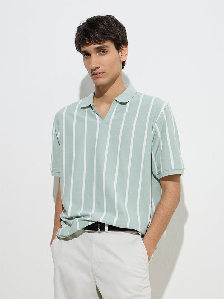 WES Casuals Green Relaxed-Fit Cotton-Blend Polo T-Shirt