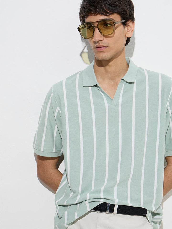 WES Casuals Green Relaxed-Fit Cotton-Blend Polo T-Shirt