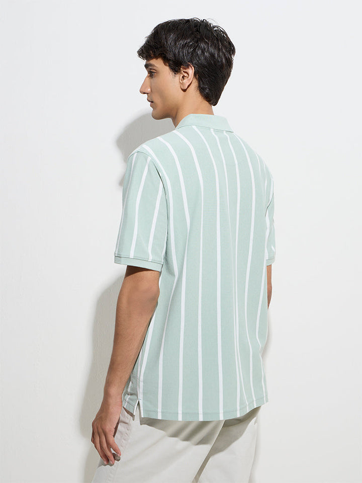 WES Casuals Green Relaxed-Fit Cotton-Blend Polo T-Shirt