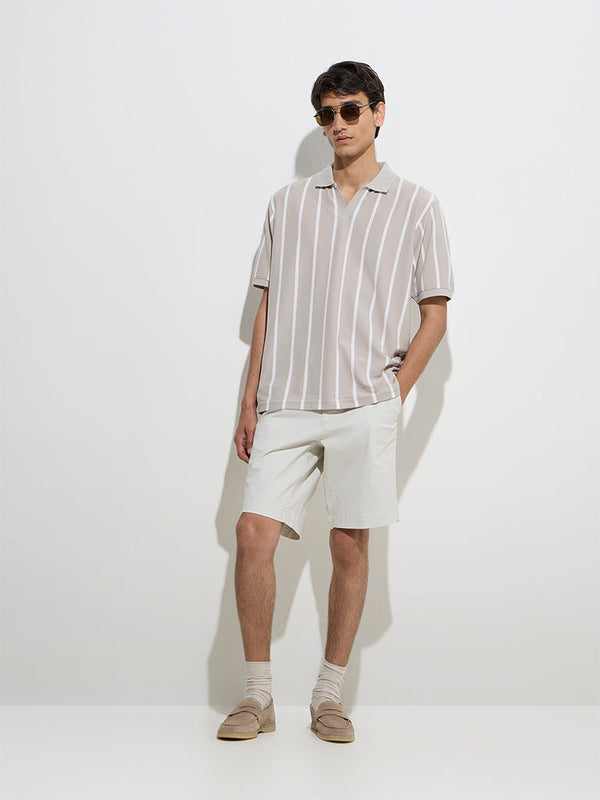 WES Casuals Taupe Relaxed-Fit Cotton-Blend Polo T-Shirt