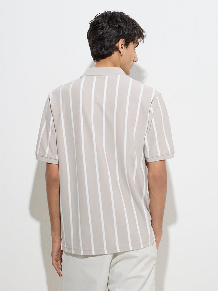 WES Casuals Taupe Relaxed-Fit Cotton-Blend Polo T-Shirt