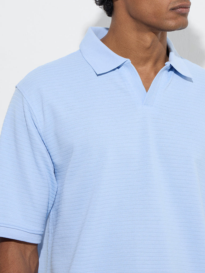 WES Casuals Blue Relaxed-Fit Cotton-Blend Polo T-Shirt