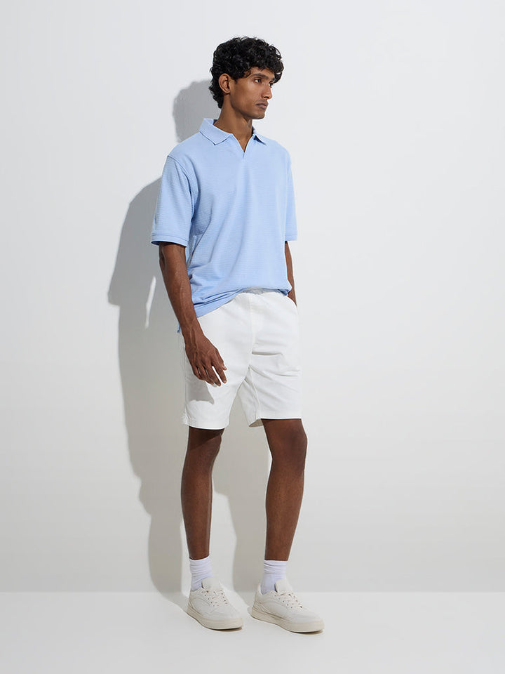 WES Casuals Blue Relaxed-Fit Cotton-Blend Polo T-Shirt
