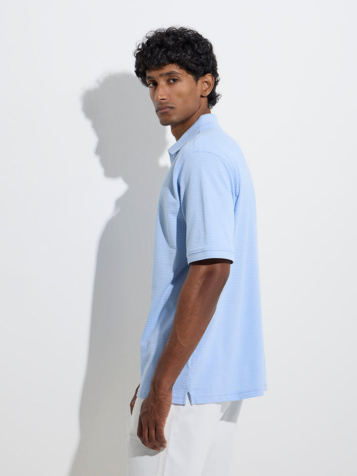 WES Casuals Blue Relaxed-Fit Cotton-Blend Polo T-Shirt
