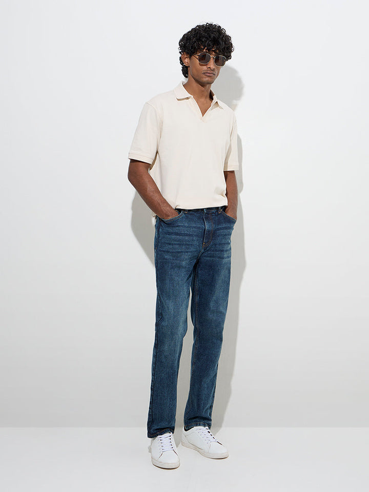 WES Casuals Beige Relaxed-Fit Cotton-Blend Polo T-Shirt