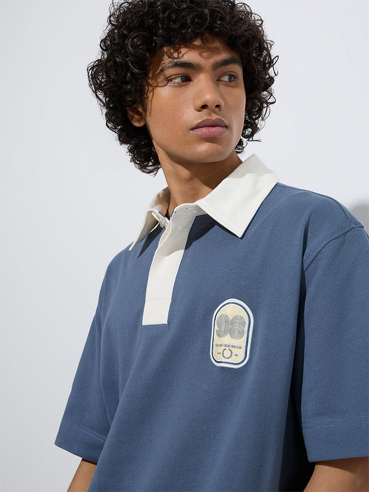 Studiofit Blue Relaxed-Fit Cotton-Blend Polo T-Shirt