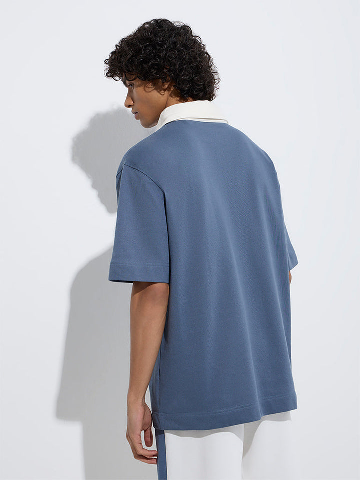 Studiofit Blue Relaxed-Fit Cotton-Blend Polo T-Shirt